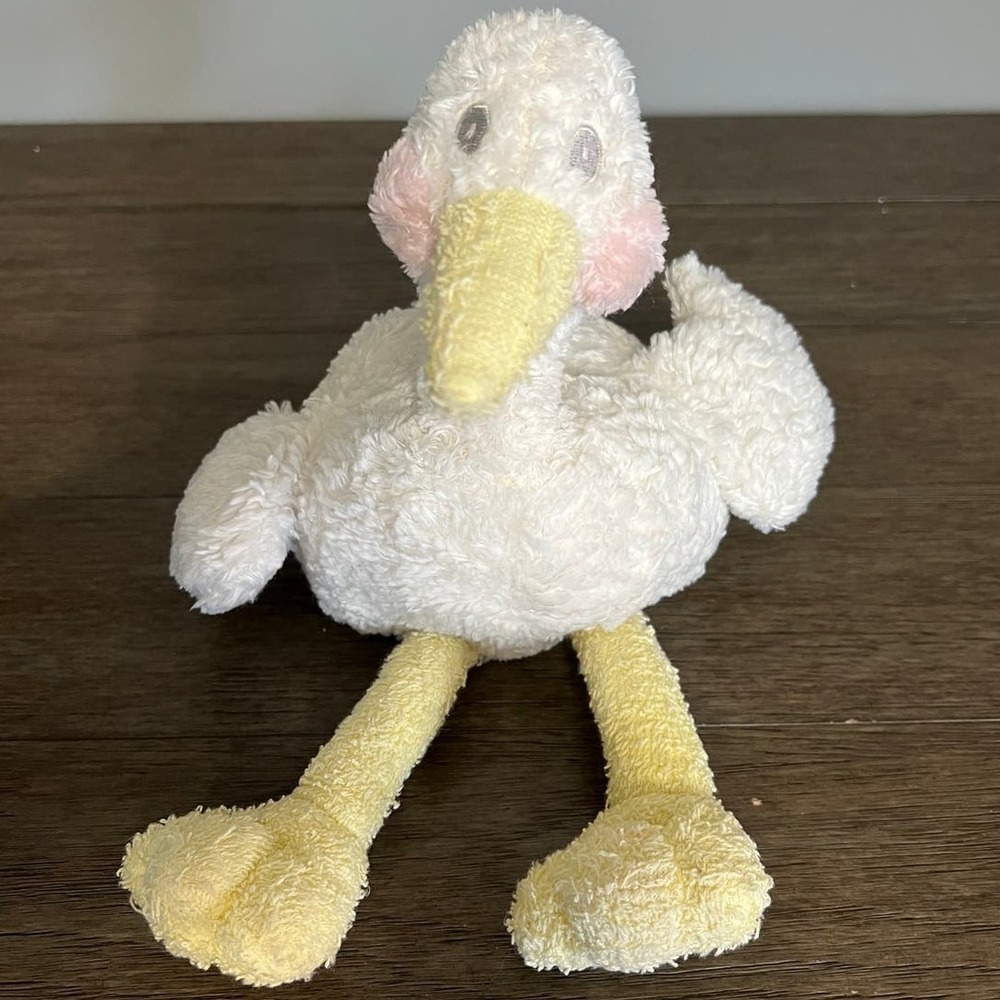 First and Main Baby Stork Bird Special Delivery Beanbag Plush Rattle White